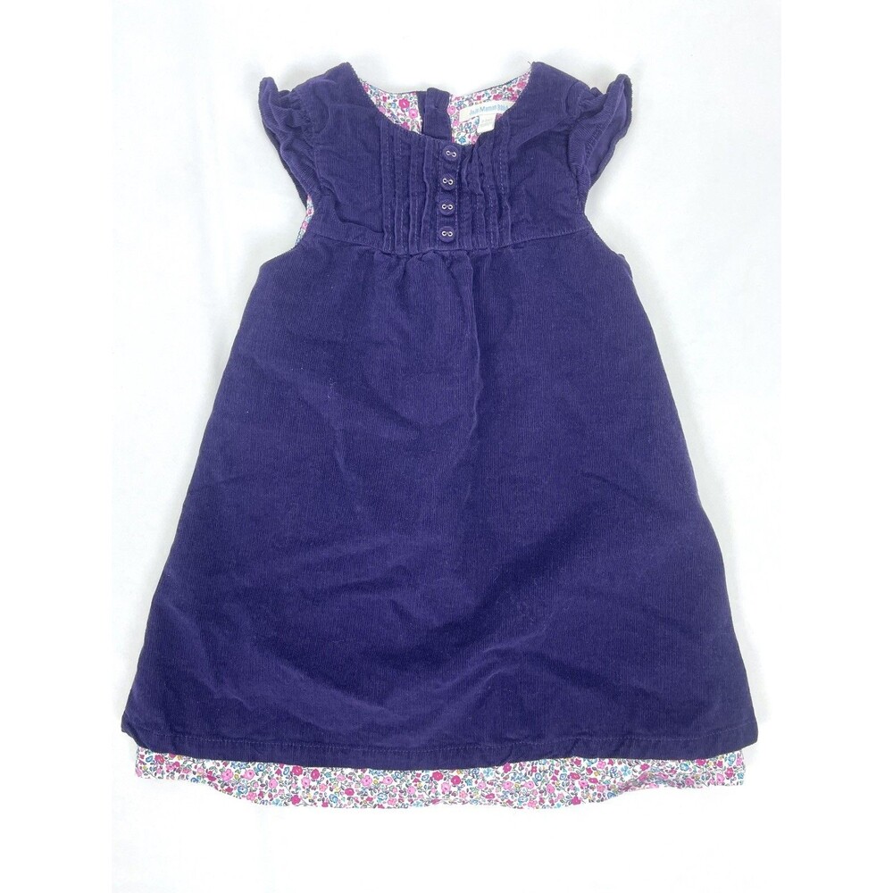 JoJo Maman Bebe Dress 2-3 Years Purple Floral Layered Corduroy Ruffle Sleeve‎